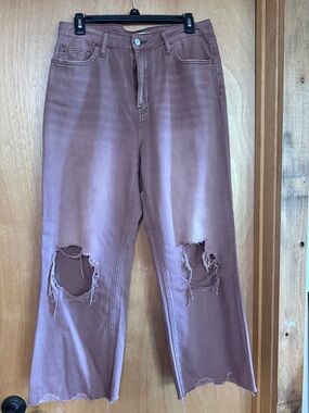 Wide Leg Distressed Jeans in Mauve - Women